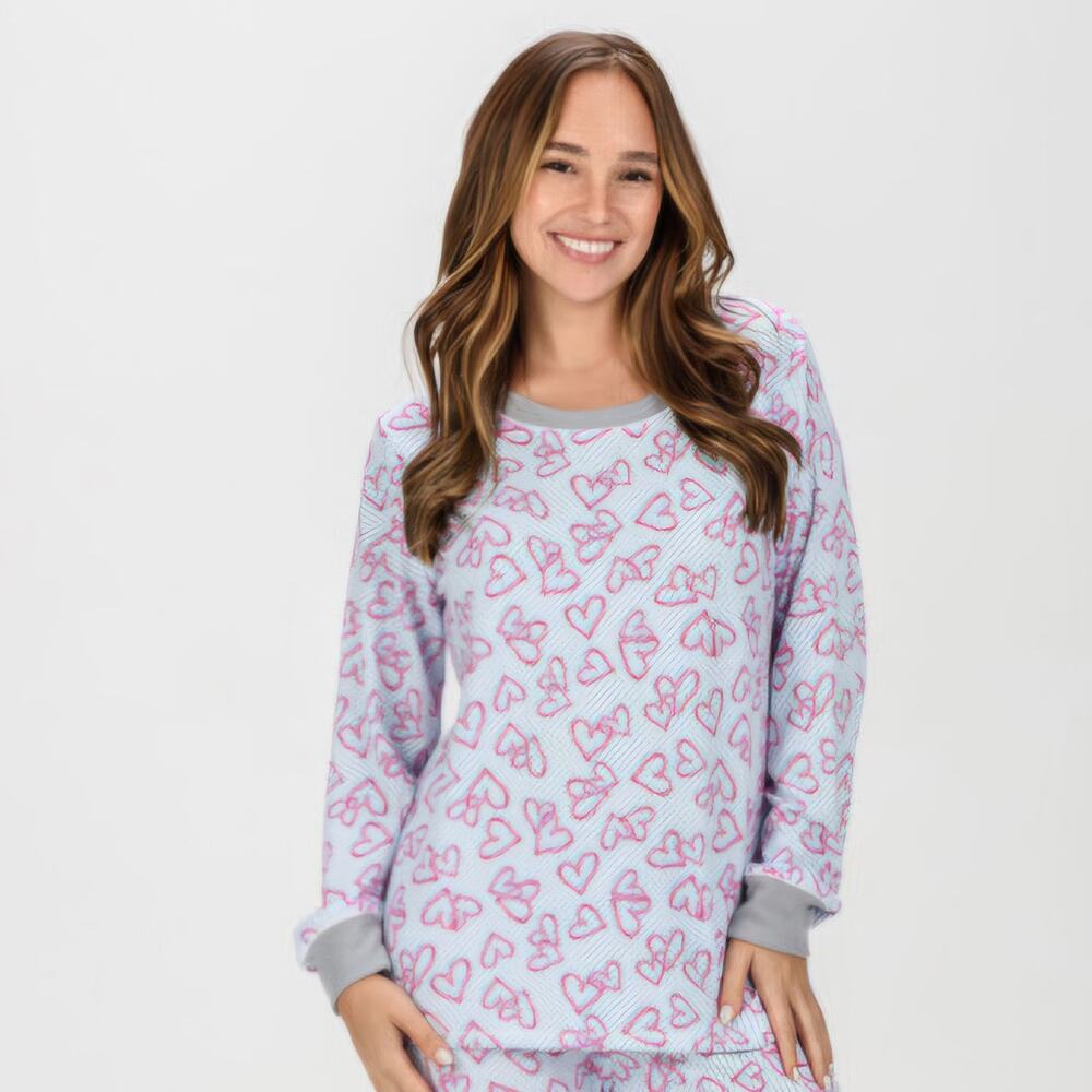 Jane & Bleecker Small Heart Candy Canes Stripe Long Sleeve Pajama Top
